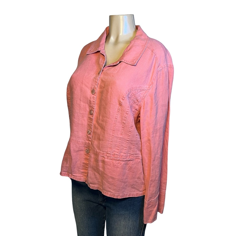 J. Jill Womens 16 Coral Pink Orange 100% Linen Button Down Shirt Jacket